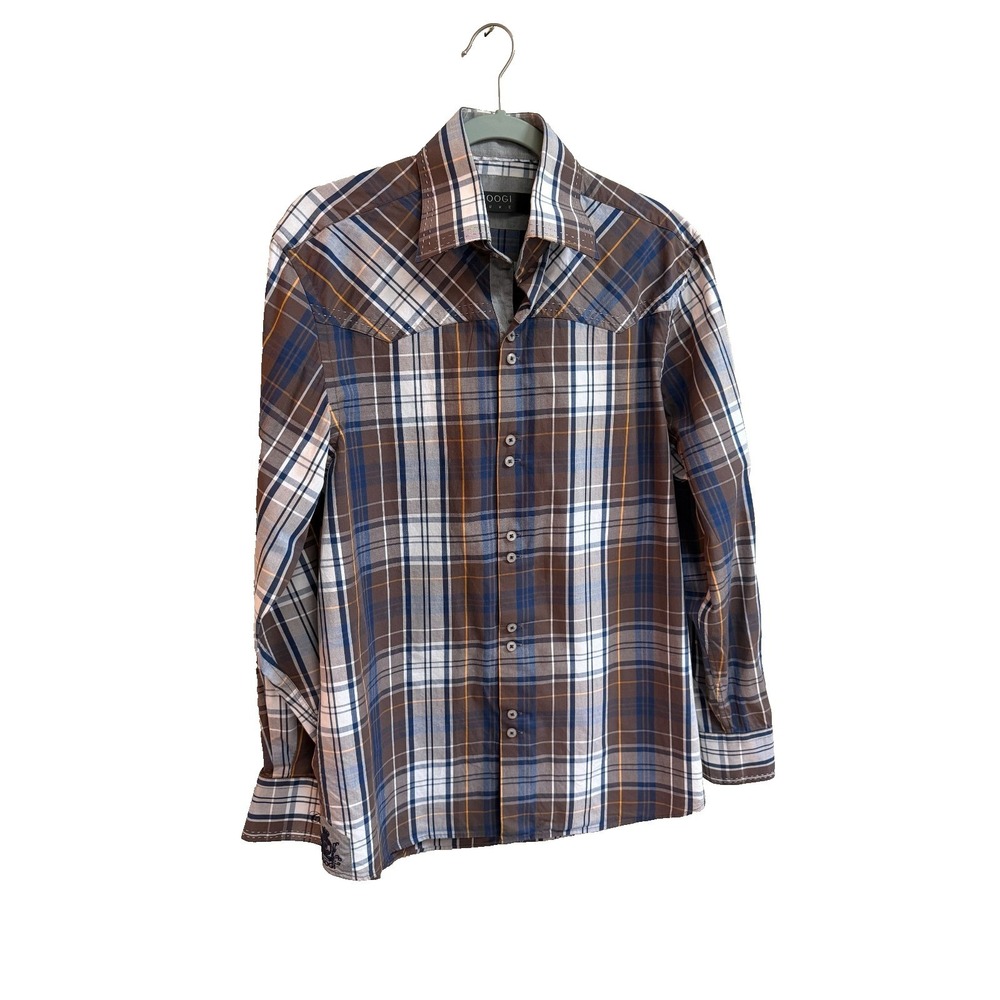 Coogi Luxe Western Plaid Button Down Shirt  Mens Sz M Luxury Ranchwear